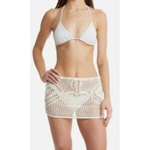 Crochet Knit Mini Skirt Cover-Up With Heart Pattern In Ecru By Memorial Day Size